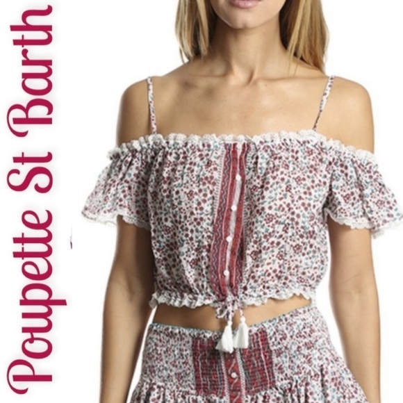 NWT POUPETTE ST BARTH Honey Sheer Cropped Tropical Cotton Mini Top, Size Medium - Picture 1 of 12